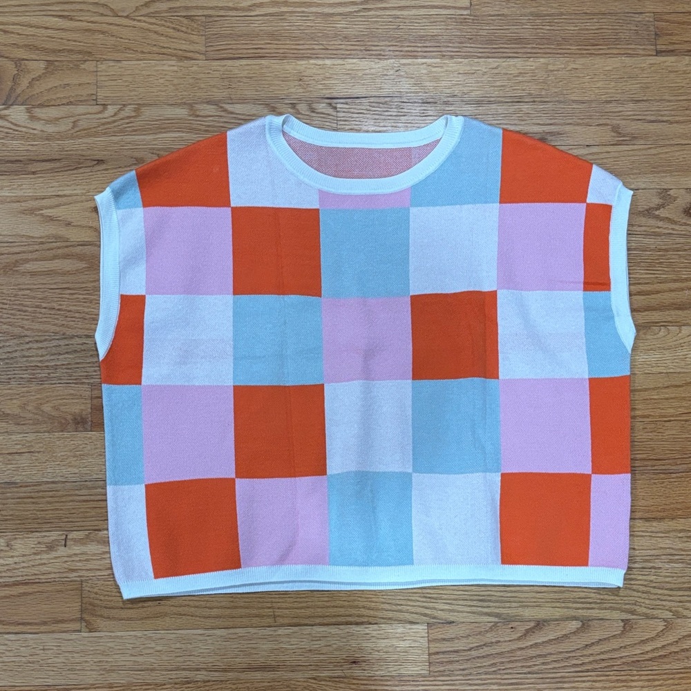 Amazon Women's Colorful Checkered Muscle Sweater Tee